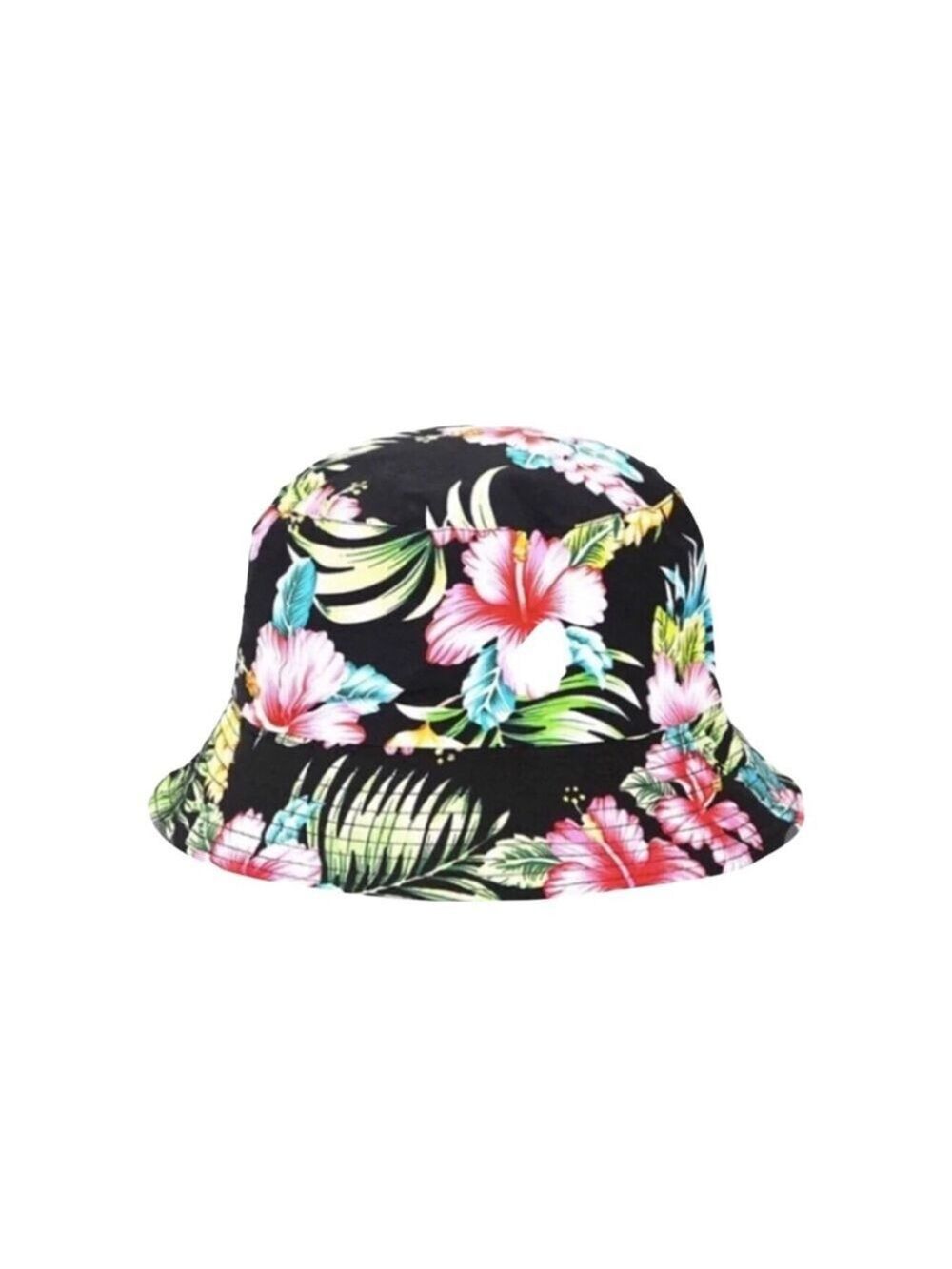 Tropical Bucket Hat One Size Black Floral Unisex